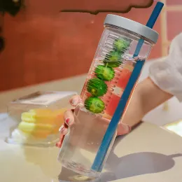 Bottiglia con bottiglia d'acqua pieghevole in cannuccia Tè alla frutta al limone Tazza filtro incorporata Bicchieri da ufficio portatili Agitatore per esterni