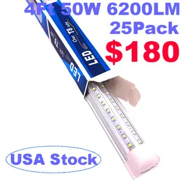 25pcs 4ft LEDショップ照明器具50W 6200LMクリアレンズクリアカバーv形状2列v統合されたバルブランプLEDクーラードアライトクレスチ