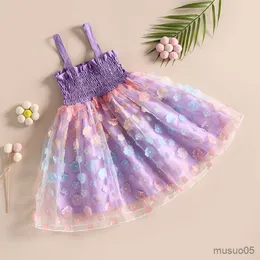 Flickans klänningar Baby Toddler Kids Baby Girl Dress ärmlös Rainbow Flower Tulle Party Birthday Wedding Dresses for Child Girl