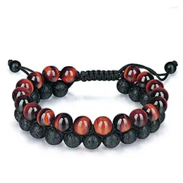 Strand Fashion Red Tiger Eye Stone Beads Bracelet Men Homme 8mm Lava Double-layer Distance Charm Bracelets Healing Jewelry