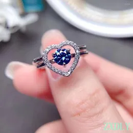 Klusterringar 2023 Hjärtstil Blue /Champagne Moissanite Ring for Women Jewelry 0.5CT Gem Engagement 925 Silver Party Present Dismoble