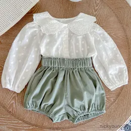 Ensembles de vêtements infantile bébé filles vêtements costume à manches longues coton couleur unie chemise et short printemps automne ensemble