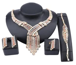 African Beads Jewelry Sets Wedding Accessories Crystal Bridal Necklace Bracelet Earrings Ring Set For Women Exquisite jewelry1302219