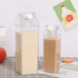 Garrafa de água de parto de leite quadrado garrafa de água de grande capacidade de plástico transparente, copos de leite portátil de leite ztp