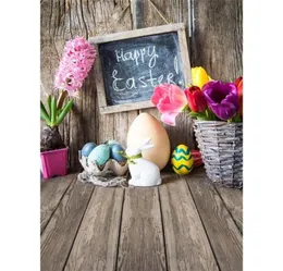 Vintage Wooden Wall Floor Happy Easter Pography Backdrops Printed Basket Flowers Eggs Baby Kids Newborn Po Shoot Background for St9344691