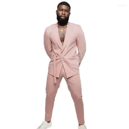 Men's Suits 2023 Men Jacket Slim Fit 2 Piece Blazer Sets Waist Belt Design Casual Fashion Daily Men's Clothes Wedding Groom Prom Dress