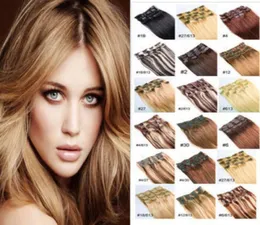 14quot 26quot8pcs Unprocessed Brazilian remy Hair straight clipin hair remy human hair extensions 12 colors for choose 205148642