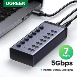 Hubs Ugreen USB C HUB 5GBPS 7 порты USB3.0 Splitter с индивидуальным индикатором выключения/на выключате