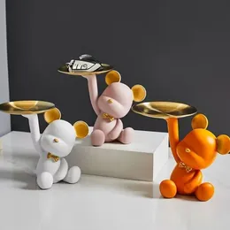 Objetos decorativos Figuras Bandeja de armazenamento de urso Bandeja de estatuetas criativas nórdicas Chaves de decoração da mesa da mesa da vara