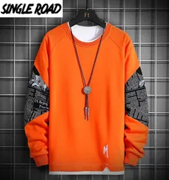 Men039s Hoodies Sweatshirts SingleRoad Crewneck Sweatshirt Men 2021 Orange Patchwork Oversized Japanese Streetwear Hip Hop Ho4332797
