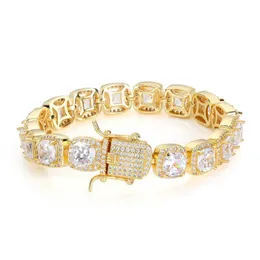 Hip Hop 18K Gold vergoldet 10mm HerrenRock Sugar Lad Diamant Armband Kupfer Mikro eingelegtes quadratisches Zirkon Armband