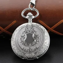 Pocket Watches Silver Shield Distintante Relógio mecânico comemorativo Presente de relógio pendente com o timer antigo da cadeia FOB