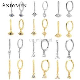 Stud ANDYWEN 925 Sterling Silver Multi Dangle Hoops Cristallo Sottile Huggies Con Charms Loop Cerchio Clip Orecchini Gioielli Per Donna J230529