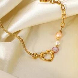 Strand Grier Fashion Bracciali in acciaio inossidabile placcato oro 18 carati per ragazza Color Pearl Heart Pendant OT Buckle Bracelet Daily Party Gifts