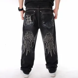 Herr jeans nanaco man lös baggy jeans hiphop skateboard denim pants street dans hip hop rap manliga svarta byxor kinesiska storlek 30-46 230529