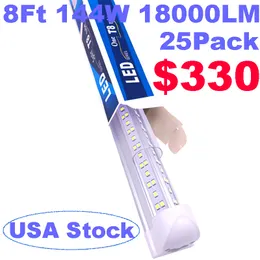 T8 8Ft 6 Rows 144W Integrated Tube Light V Shape LED Tube T 8 Clear Cover 8 Ft Cooler Door Freezer Lighting Clear Cover High Efficiency Fluorescent Bulbs Lamp usalight