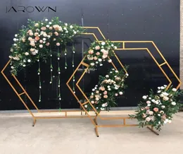 Decorative Flowers Wreaths JAROWN Wrought Iron Hexagonal Arch Frame Wedding Stage Background Flower Decoration Home Party Screen1880314
