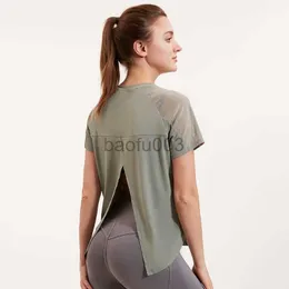 Damen-T-Shirt Vansydical Frauen Mesh Sport Fitness T-Shirt Rückenöffnung Tops Kurzarm Weiblich O-Ausschnitt Lauftraining Shirts Schnell trocknend J2305