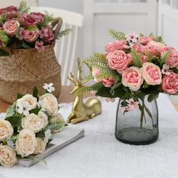 Fiori decorativi Artificiali 5 teste Seta Rosa Peonia Pianta finta Simulazione Fiore di flanella Festa a casa Decorazione di nozze Bouquet da sposa