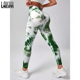 여성용 바지 Capris Laisiyi Tie Dye Dye Seamless Leggings Push Up Women High Waist Sports Fitness Pants 탄성 엉덩이 리프팅 매끄러운 레깅스 15 색 j230529