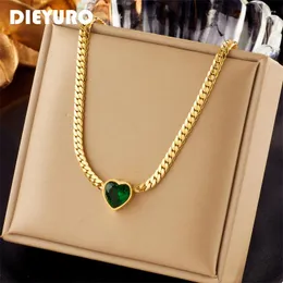 Pendant Necklaces DIEYURO 316L Stainless Steel Heart White Green Crystal Necklace For Women Trend Girls Clavicle Chain Jewelry Gifts
