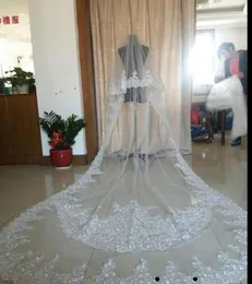 Selling Luxury Real Image Wedding Veils Three Meters Long Veils Lace Applique Crystals Two Layers Cathedral Length Cheap Brid5580083