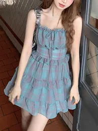 2023 Summer Sweet Plaid Pasp sukienka Kobieta Kawaii Odzież Y2K mini sukienka Y2K