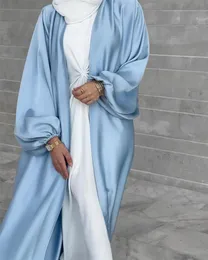 Ethnische Kleidung Eid Satin Open Abaya Dubai Türkei Blasen Ärmel Abayas für Frauen Muslim Mode Hijab Kleid Islam Kaftan Kimono Femme Musulmane 230529
