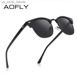 Güneş Gözlüğü Aofly Marka Tasarımcısı Polarize Güneş Gözlüğü Erkekler Vintage Yarım Metal Çerçeve Ayna Güneş Gözlükleri Kadınlar Erkek Zonnebril Heren UV400 L230523
