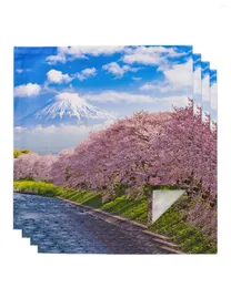 Table Napkin 4pcs Fuji Mountain Cherry Tree Scenery Cloud Square 50cm Wedding Decoration Cloth Kitchen Serving Napkins