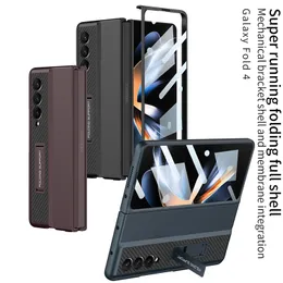 Luxus-Membran-Vogue-Telefonhülle für Samsung Galaxy Folding Z Fold4 5G, langlebig, vollständig schützend, weicher Stoßfänger, magnetische Halterung, Karbonfaser-Kickstand-Faltschale