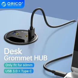 Stations ORICO Desktop Grommet USB 3.0 HUB With Headphone Microphone Port Type C Card Reader OTG Adapter Splitter For Laptop Accessories