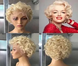 Lace Wigs Short Wavy Colored Pixie Cut Wig Human Hair T Part 613 Blonde Frontal Loose Curly Bob Remy For Black Women99854013746990