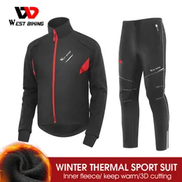 Cycling Jersey Sets WEST BIKING Reflective Windproof Cycling Set Winter Thermal Bicycle Jacket Suit Clothes Pants Outdoor Sport MTB Man Sportswear 230529
