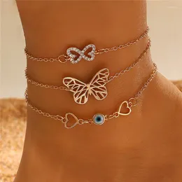 Anklets Gold Color Butterfly Bohemia Anklet Bacelet For Women Fashion Shiny Zircon Bowknot Heart Bracelet On Leg Foot Charm Jewelry Gift