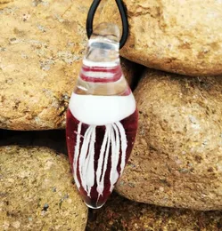 Pendant Necklaces Art Crafts Hand Made Pink Color Glass White Cool Jellyfish Black Rope