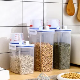 Garrafas de armazenamento Arroz selado balde de cozinha doméstica cozinha à prova de insetos tanque de grãos resistentes a insetos com medição de copos de estimação recipientes de alimentos