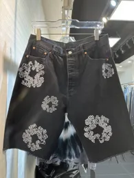 Jeans 2023 Erkek Lüks Tasarımcı Şort Erkek Jean Çiçek Pırlanta Denim Shorts Slim Street Hip Hop 777