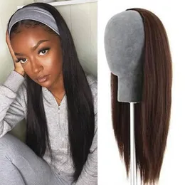 3/4 Halva peruker rakt mänskliga hår Pannband peruker Långa malaysiska remy hår Glueless Full Machine Made Wig Natural Black for Women