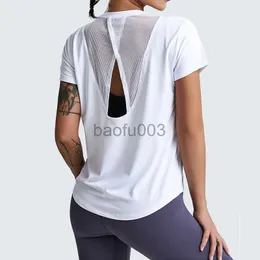 Kadın T-Shirt Gym En İyi Kadınlar Kısa Kollu Spor T-Shirts Hızlı Kuru Koşu Spor Üstleri Mesh Hollow Out Fitness Egzersiz Üstleri Gevşek Gömlek J2305