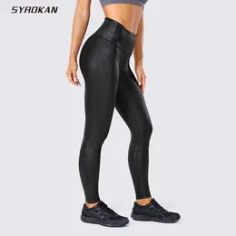 Женские штаны Capris Syrokan Faux Leather Leggings Женщины матовые текстурные тренировки Sport Women Fitnes