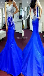 New Arrival 2018 Evening Dresses Sweetheart Straps Sexy Backless Mermaid Court Train Luxury Beaded Long Royal Blue Formal Gowns Pa3146980
