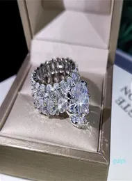 2021 New Sparkling Luxury Jewelry Couple Rings Large Oval Cut White Topaz CZ Diamond Gemstones Women Wedding Bridal Ring Set Gift4759309