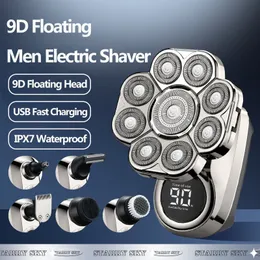 Elektriska rakare 9D Electric Head Shaver 6 i 1 rakare för skalliga män Elektriska Razor Nose Hair Sideburns Trimmer Waterproof Wet/Dry Grooming Kit 230529