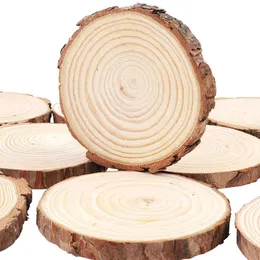 Hantverk 10 oavslutade naturliga träskivor runda tallar platta med bark trä ämnen diy konst hantverk levererar bröllop juldekoration