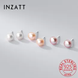 Inzatt INS HOT Real 925 Sterling Silver 4/6/8mm Okrągły perłowe kolczyki dla kobiet Klasyczne biżuterię minimalistyczne akcesoria