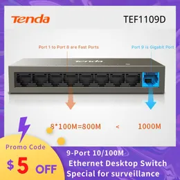 Router Tenda Ethernet Desktop Switch TEF1109d 9*10/100Mbit/s RJ45 -Ports unterstützt 6 -kV -Blitzschutz Schneller Schalter für die IP -Überwachung