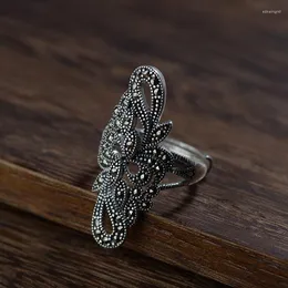 Ringos de cluster FNJ 925 Silver Ring for Women Jewelry Original Pure S925 Sterling Romantic Marcasite