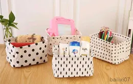 Basket 1PC Cute White Dots Stars Cotton Linen Sundries Storage Box con manico Toys Cosmetic Makeup Snacks Organizer OK