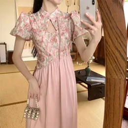 2023 Summer Elegant Floral Print Elagant Dress Vintage Female Hollow Out Chinese Style Evening Party Dress Women Cheongsam M-4XL